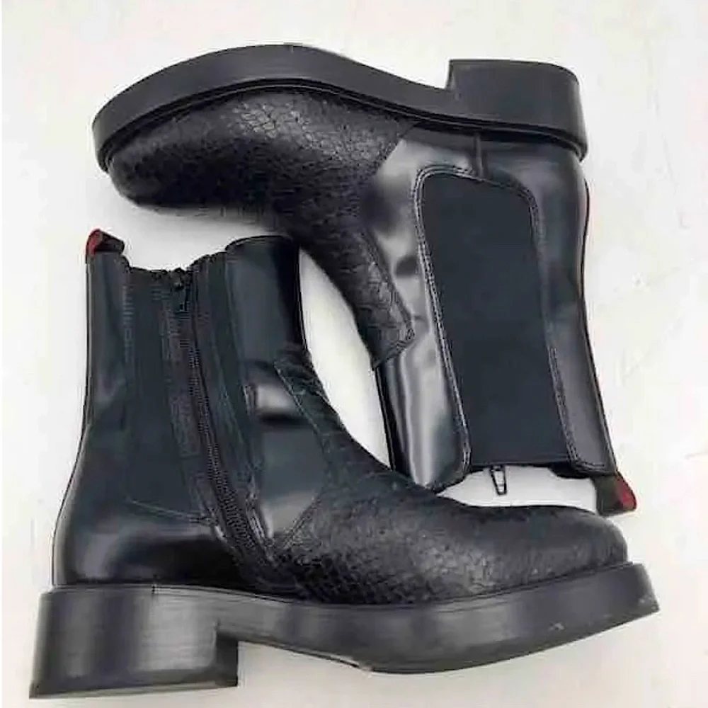 Jeffrey Campbell Black Faux Snakeskin Chelsea Leather Boots Shoes **Size 7** - Picture 6 of 10